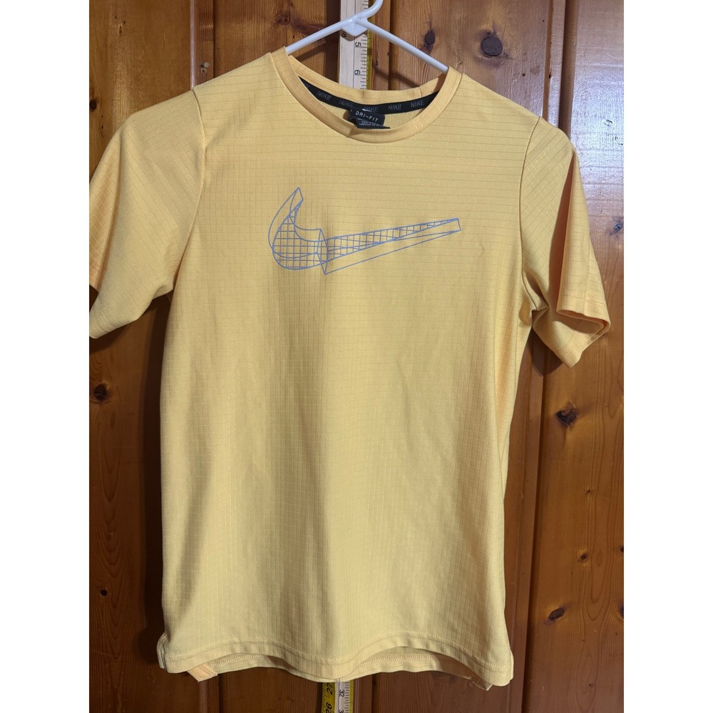 Nike Boys Dri-FIT Yellow Grid Texture Graphic Swoosh Athletic T-Shirt Size L
